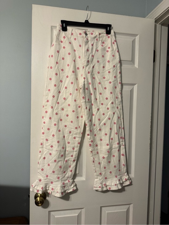 Chartou Other - Girls White Pajama Pants with Pink Polka Dots and Ruffle Hem